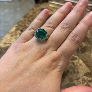 New JCPenney Emerald and CZ S925 Silver Adjustable Ring